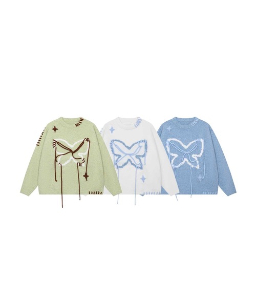 ニット セーター 「HOOK」for　girls　クレイジーステッチバターフライニット レディース セール】【HOOK】for girls クレイジーステッチバターフライ