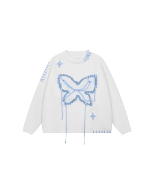 HOOK(フック)の「【HOOK】for girls クレイジーステッチバターフライニット(ニット/セーター・レディース・オフホワイト/ブルー/グリーン・SMALL/MEDIUM)」の6枚目の写真