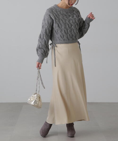 FREE'S MART（フリーズマート）の「【3サイズ展開XS-M】サテンフレアスカート【低身長サイズ有】（スカート・レディース・イエロー/ベージュ/ブラック/ピンク・X-SMALL/MEDIUM/SMALL）」の12枚目の写真