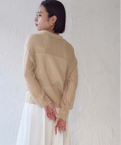セール】メッシュポロニットカーディガン（カーディガン/ボレロ