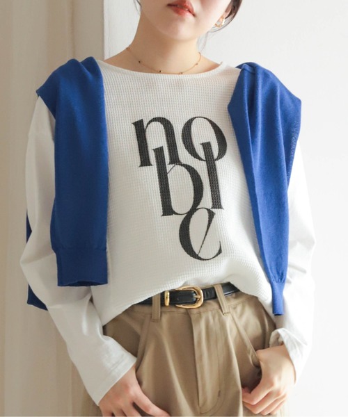 NOMBRE IMPAIR（ノンブルアンペール）の「JQ布帛カットコンビ　8分袖ロゴP/O（Tシャツ/カットソー・レディース・ホワイト/キナリ・FREE）」の2枚目の写真