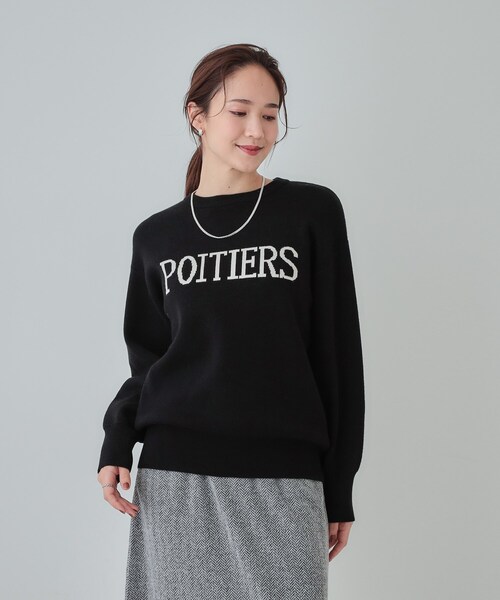 SHOO・LA・RUE（シューラルー）の「【洗える/ちくちくしにくい/静電気軽減】スウェットライク ロゴニット（ニット/セーター・レディース・グレー/ライトベージュ/ブラック/グリーン系・01/04/03/02）」の9枚目の写真