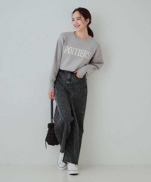 SHOO・LA・RUE（シューラルー）の「【洗える/ちくちくしにくい/静電気軽減】スウェットライク ロゴニット（ニット/セーター・レディース・グレー/ライトベージュ/ブラック/グリーン系・01/04/03/02）」の19枚目の写真