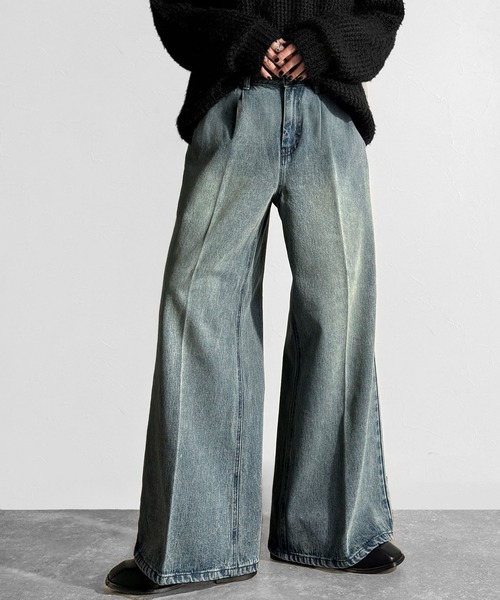 セール】「垢抜け確定。」ヴィンテージ加工ワイドバギーフレアデニム