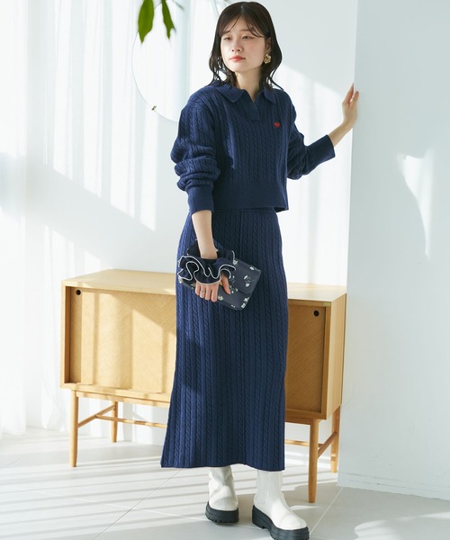 VIS(ビス)の「【DILIGENCE PARLOUR】VIS別注モデルローズ刺繍ポロケーブルニットスカート【セットアップ対応】(スカート・レディース・ネイビー/ベージュ系その他・FREE)」の20枚目の写真