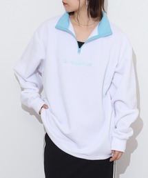 WS select ストレッチ裏起毛　エモイラスト柄ハーフジップスウェットシャツ