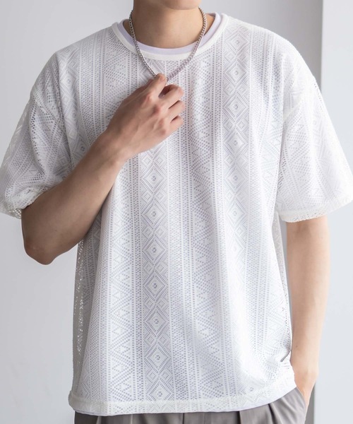 NOBLE PRODUCT(ノーブルプロダクツ)の「NOBLE PRODUCT レースアンサンブルTシャツ アクセサリー付き(Tシャツ/カットソー・メンズ・アイボリー系/ブラック系・M/L)」の7枚目の写真