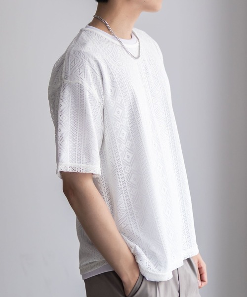 NOBLE PRODUCT(ノーブルプロダクツ)の「NOBLE PRODUCT レースアンサンブルTシャツ アクセサリー付き(Tシャツ/カットソー・メンズ・アイボリー系/ブラック系・M/L)」の6枚目の写真