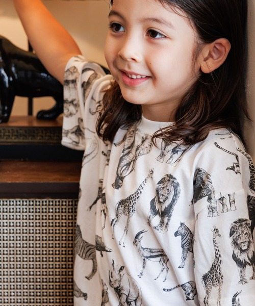 MAKE YOUR DAY(メイクユアデイ)の「リアルアニマル総柄半袖Tシャツ■80~140cm(Tシャツ/カットソー・キッズ・オフホワイト/ベージュ・130/80/120/110/100/90/140)」の1枚目の写真