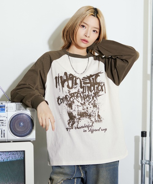MSG(エムエスジー)の「Buyer's Select/ヴィンテージライクプリントロングスリーブTシャツ ラグラン/セットインスリーブ(Tシャツ/カットソー・メンズ・ブラック系/ブラウン系/ブラック・L/M)」の3枚目の写真