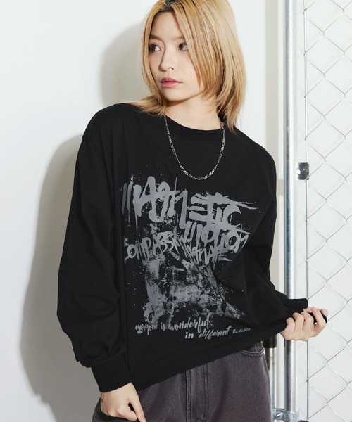 MSG(エムエスジー)の「Buyer's Select/ヴィンテージライクプリントロングスリーブTシャツ ラグラン/セットインスリーブ(Tシャツ/カットソー・メンズ・ブラック系/ブラウン系/ブラック・L/M)」の1枚目の写真