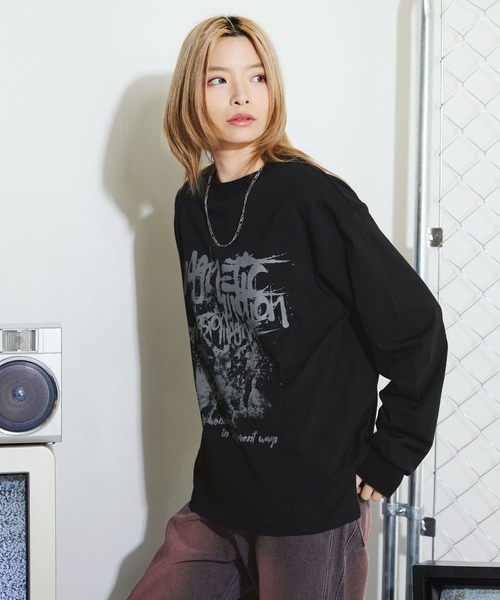 MSG(エムエスジー)の「Buyer's Select/ヴィンテージライクプリントロングスリーブTシャツ ラグラン/セットインスリーブ(Tシャツ/カットソー・メンズ・ブラック系/ブラウン系/ブラック・L/M)」の5枚目の写真