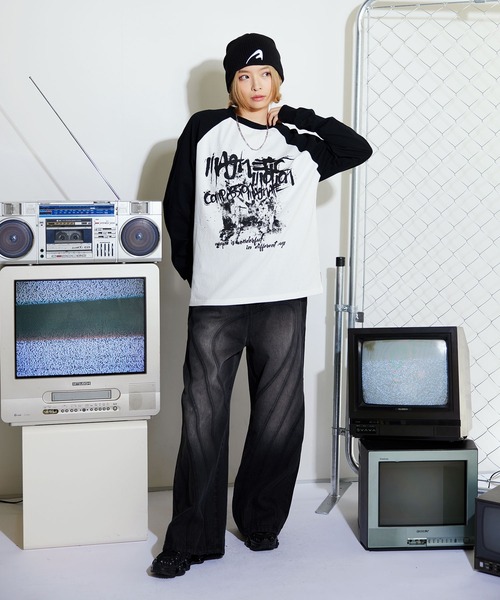 MSG(エムエスジー)の「Buyer's Select/ヴィンテージライクプリントロングスリーブTシャツ ラグラン/セットインスリーブ(Tシャツ/カットソー・メンズ・ブラック系/ブラウン系/ブラック・L/M)」の17枚目の写真