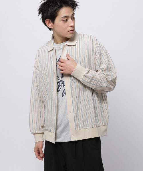 niko and...（ニコアンド）の「透かしストライプポロカーディガン（カーディガン/ボレロ・メンズ・チャコール/アイボリー/ライトブルー・MEDIUM/LARGE）」の9枚目の写真