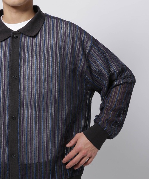 niko and...（ニコアンド）の「透かしストライプポロカーディガン（カーディガン/ボレロ・メンズ・チャコール/アイボリー/ライトブルー・MEDIUM/LARGE）」の15枚目の写真