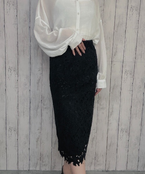 GORGE(ゴージ)の「《総レース×タイトシルエット》レディース ナロースカート ロング丈 体型カバー 春夏秋冬(スカート・レディース・ブラック/アイボリー/ブルー・F)」の1枚目の写真