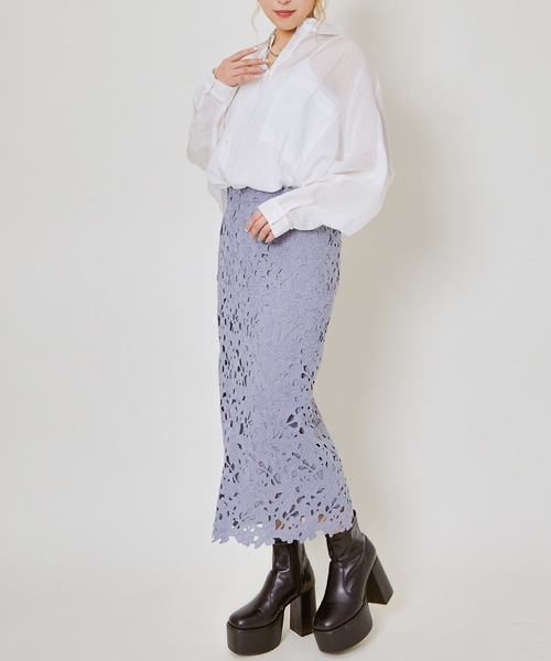 GORGE(ゴージ)の「《総レース×タイトシルエット》レディース ナロースカート ロング丈 体型カバー 春夏秋冬(スカート・レディース・ブラック/アイボリー/ブルー・F)」の10枚目の写真