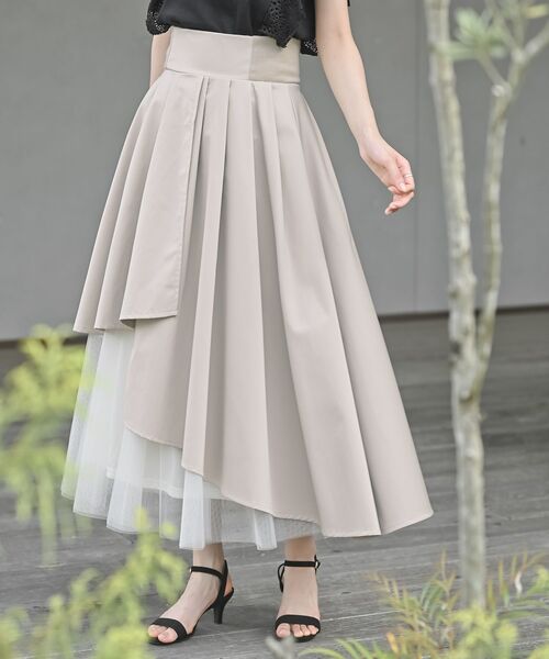 新品✨ソージュ★ロングプリーツスカート　変形　切替　ライトグレー 新品✨ソージュ☆ロングプリーツスカート 変形 切替 ライト