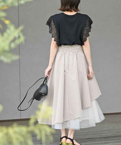 rps（アールピーエス）の「チュール切替アシンメトリーロングスカート（スカート・レディース・ブラック/ベージュ/ライトカーキ/チャコールグレー/ネイビー・フリー）」の8枚目の写真