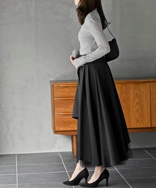 rps（アールピーエス）の「チュール切替アシンメトリーロングスカート（スカート・レディース・ブラック/ベージュ/ライトカーキ/チャコールグレー/ネイビー/グレイッシュブルー・フリー）」の17枚目の写真