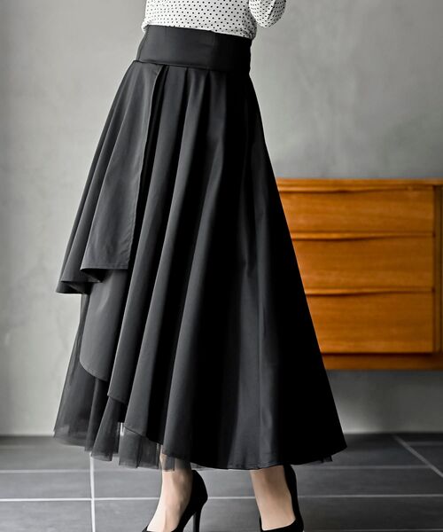 rps（アールピーエス）の「チュール切替アシンメトリーロングスカート（スカート・レディース・ブラック/ベージュ/ライトカーキ/チャコールグレー/ネイビー/グレイッシュブルー・フリー）」の20枚目の写真