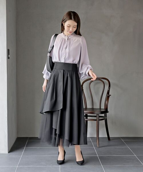 rps（アールピーエス）の「チュール切替アシンメトリーロングスカート（スカート・レディース・ブラック/ベージュ/ライトカーキ/チャコールグレー/ネイビー/グレイッシュブルー・フリー）」の22枚目の写真