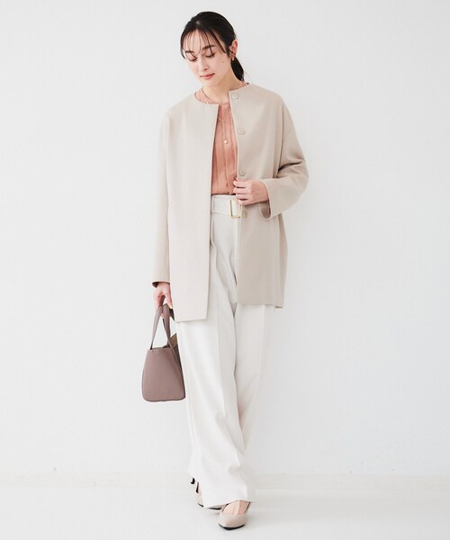 UNTITLED（アンタイトル）の「ダブルクロス ノーカラーコート（ノーカラーコート・レディース・ネイビー/ライトベージュ・04/46/48/50/42/00/01/02/03/44）」の4枚目の写真