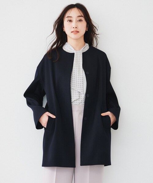 UNTITLED（アンタイトル）の「ダブルクロス ノーカラーコート（ノーカラーコート・レディース・ネイビー/ライトベージュ・04/46/48/50/42/00/01/02/03/44）」の7枚目の写真