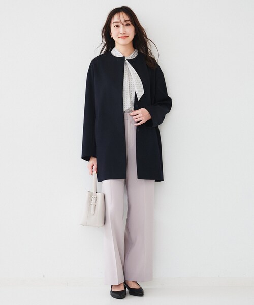 UNTITLED（アンタイトル）の「ダブルクロス ノーカラーコート（ノーカラーコート・レディース・ネイビー/ライトベージュ・04/46/48/50/42/00/01/02/03/44）」の9枚目の写真