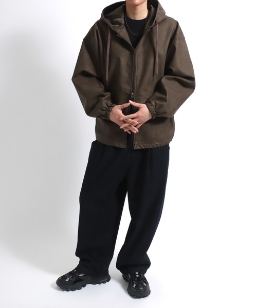 セール】ヴィンテージライク ケミカル加工フェイクレザーブルゾン