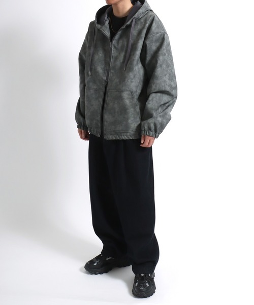 セール】ヴィンテージライク ケミカル加工フェイクレザーブルゾン