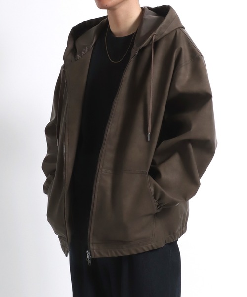 セール】ヴィンテージライク ケミカル加工フェイクレザーブルゾン