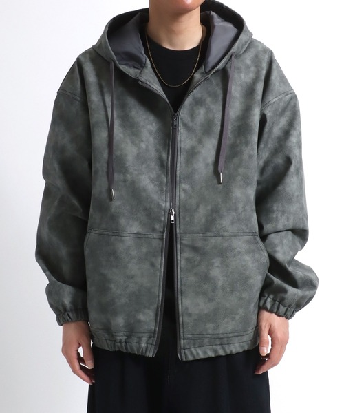 セール】ヴィンテージライク ケミカル加工フェイクレザーブルゾン