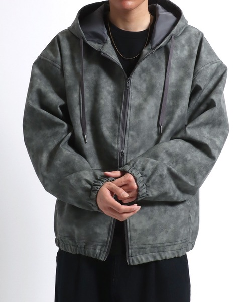 セール】ヴィンテージライク ケミカル加工フェイクレザーブルゾン