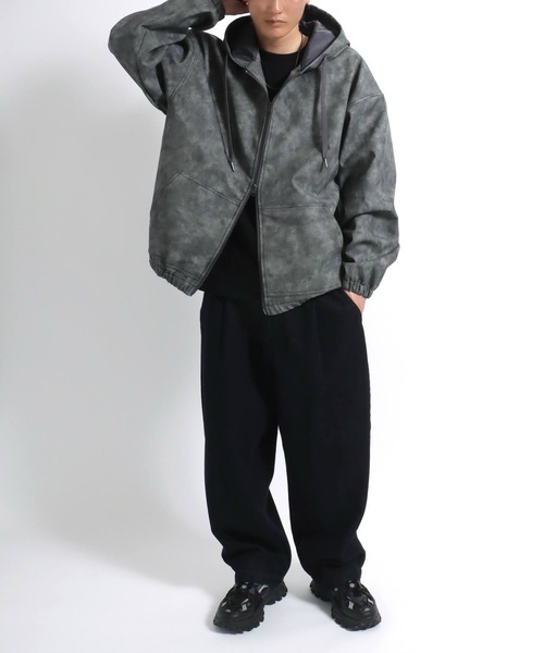 セール】ヴィンテージライク ケミカル加工フェイクレザーブルゾン