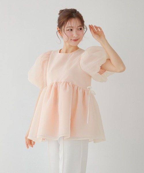 【新品未使用】Fitmoreクリンクルシアーオーガンジーぺプラムトップス　黒 Fit more クリンクルシアーオーガンジーペプラムトップス