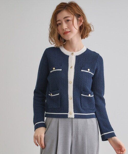 grove(グローブ)の「バイカラーニットジャケット(カーディガン/ボレロ・レディース・オフホワイト/ネイビー・03/02/01/04/05)」の8枚目の写真