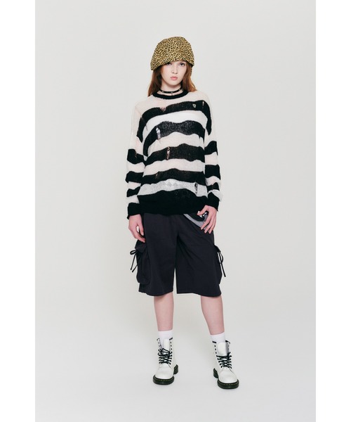 ニット セーター KIRSH PICK WAPPEN DAMAGE STRIPE KNIT キルシー ピック ワッペン ダメージ ストライプ ニット KIRSH PICK WAPPEN DAMAGE STRIPE KNIT キルシー ピック