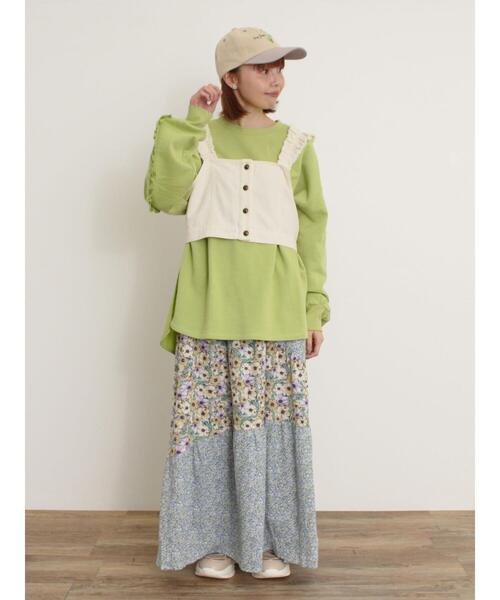 Samansa Mos2（サマンサ モスモス）の「袖タテフリルスウェット（Tシャツ/カットソー・レディース・チャコールグレー/オフホワイト/グリーン/レッド・F）」の7枚目の写真