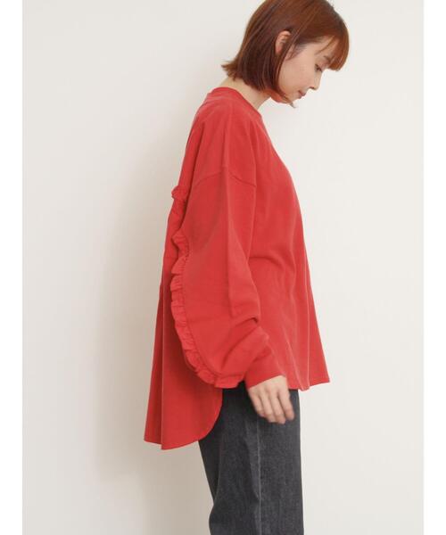 Samansa Mos2（サマンサ モスモス）の「袖タテフリルスウェット（Tシャツ/カットソー・レディース・チャコールグレー/オフホワイト/グリーン/レッド・F）」の12枚目の写真