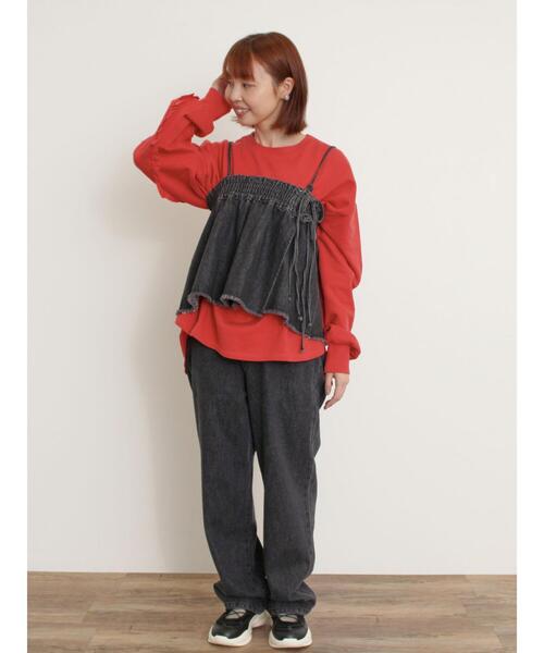 Samansa Mos2（サマンサ モスモス）の「袖タテフリルスウェット（Tシャツ/カットソー・レディース・チャコールグレー/オフホワイト/グリーン/レッド・F）」の15枚目の写真