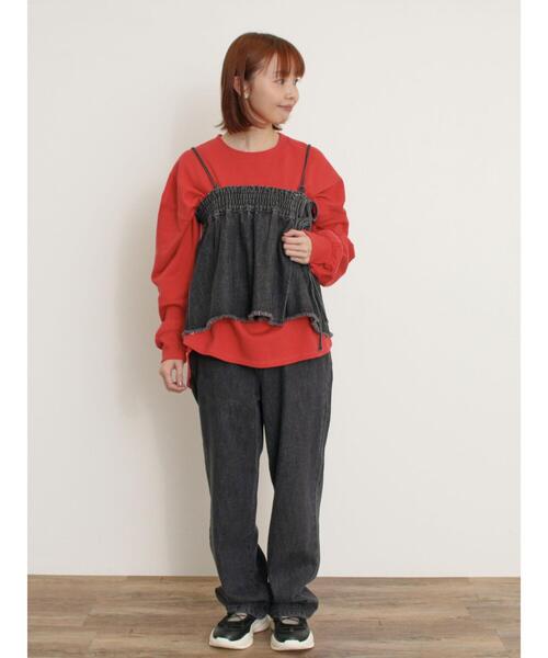 Samansa Mos2（サマンサ モスモス）の「袖タテフリルスウェット（Tシャツ/カットソー・レディース・チャコールグレー/オフホワイト/グリーン/レッド・F）」の16枚目の写真