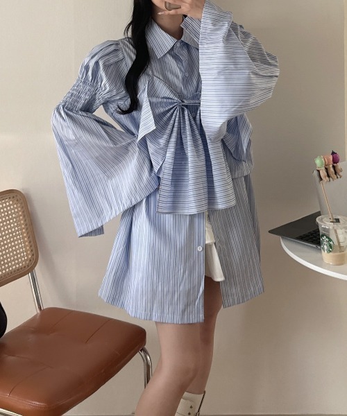 nemne store リボンビスチェシャツ セール】《Delfy》リボンビスチェシャツ（シャツ/ブラウス