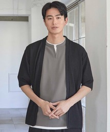 シアージャガード5分袖ボタンレスカーディガン