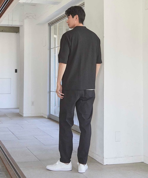 UNION STATION（ユニオンステーション）の「シアージャガード5分袖ボタンレスカーディガン（カーディガン/ボレロ・メンズ・ベージュ/ブラック・M/L/LL）」の8枚目の写真