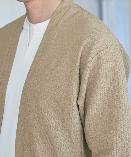 UNION STATION（ユニオンステーション）の「シアージャガード5分袖ボタンレスカーディガン（カーディガン/ボレロ・メンズ・ベージュ/ブラック・M/L/LL）」の11枚目の写真
