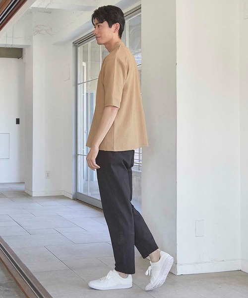 UNION STATION（ユニオンステーション）の「シアージャガード5分袖ボタンレスカーディガン（カーディガン/ボレロ・メンズ・ベージュ/ブラック・M/L/LL）」の14枚目の写真