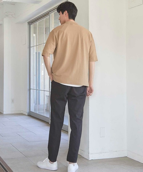 UNION STATION（ユニオンステーション）の「シアージャガード5分袖ボタンレスカーディガン（カーディガン/ボレロ・メンズ・ベージュ/ブラック・M/L/LL）」の15枚目の写真