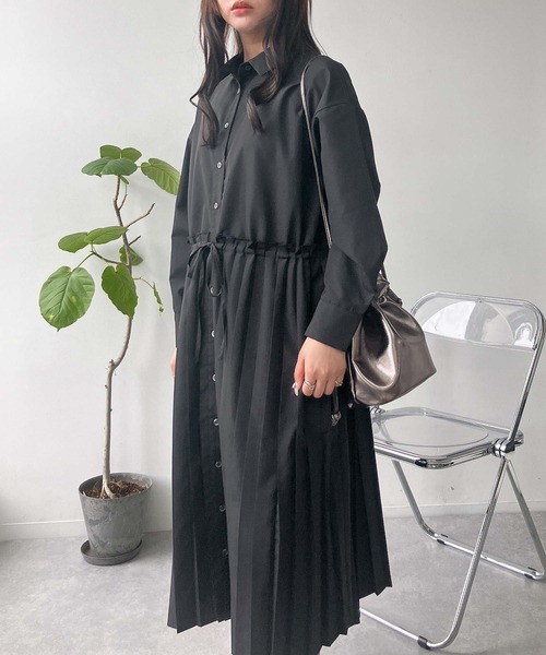 AS KNOW AS plus（アズノゥアズプラス）の「●ウエスト前結び 切替えプリーツシャツワンピース（シャツワンピース・レディース・ブルー系/ネイビー系/カーキ/ブラック・FREE）」の5枚目の写真