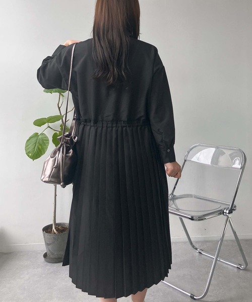 AS KNOW AS plus（アズノゥアズプラス）の「●ウエスト前結び 切替えプリーツシャツワンピース（シャツワンピース・レディース・ブルー系/ネイビー系/カーキ/ブラック・FREE）」の7枚目の写真